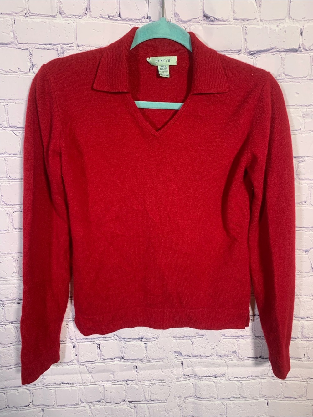 Geneva Womens Collared V-neck Long Sleeve Cashmere Sweater Red Size S Old Money